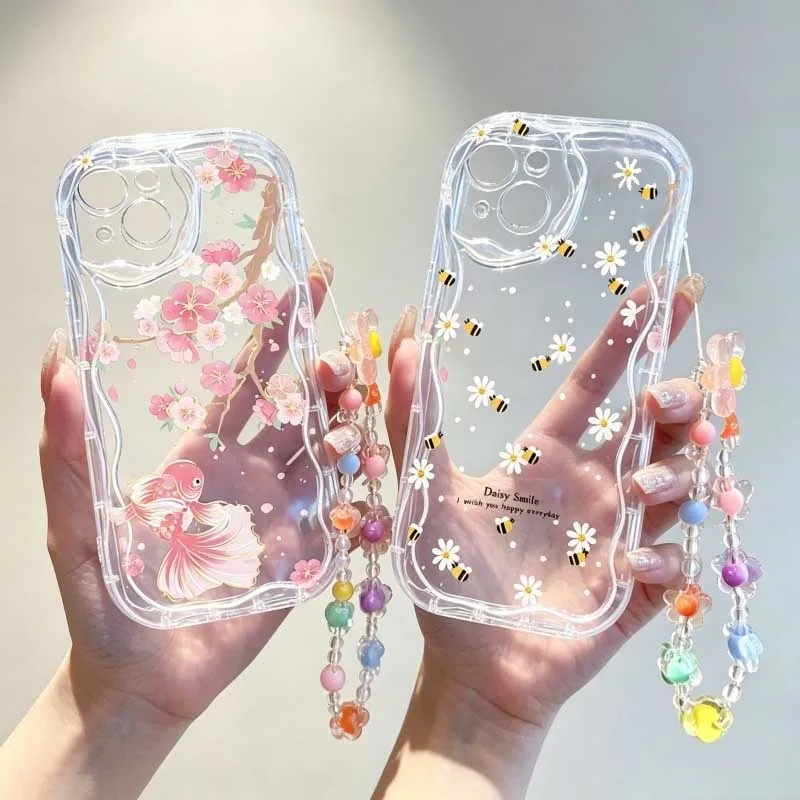 Cute Smile bee Flower Wrist St - Cute Cartoon Wrist Strap Silicone Case recension och pris